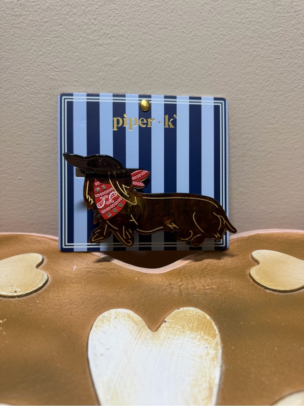 Piper K Dachshund with Red Bandanna Hair Claw